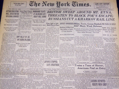 1943 AUGUST 9 NEW YORK TIMES - BRITISH SWEEP AROUND MT. ETNA - NT 1771