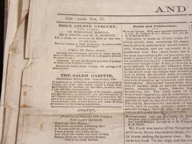 1870 ESSEX COUNTY MERCURY NEWSPAPER LOT OF 41 -SALEM MASSACHUSETTS- NP 2879