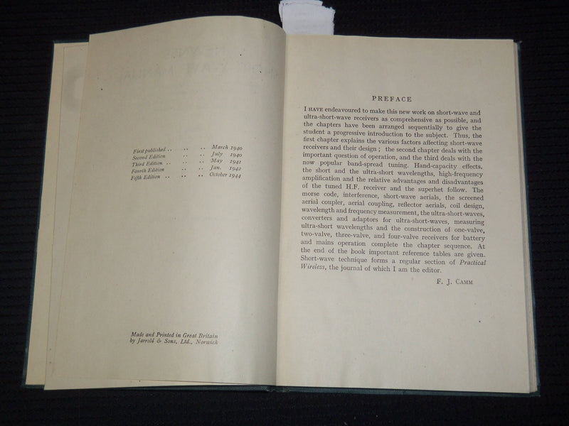 1942-1944 NEWNES SHORT-WAVE MANUALS BY F. J. CAMM - BOOK LOT OF 2 - KD 4065F