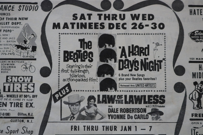 1964 NEW CLIFTON THEATRE PROGRAM-A HARD DAY'S NIGHT-LOT OF 2 -CLIFTON,NJ- K 2535