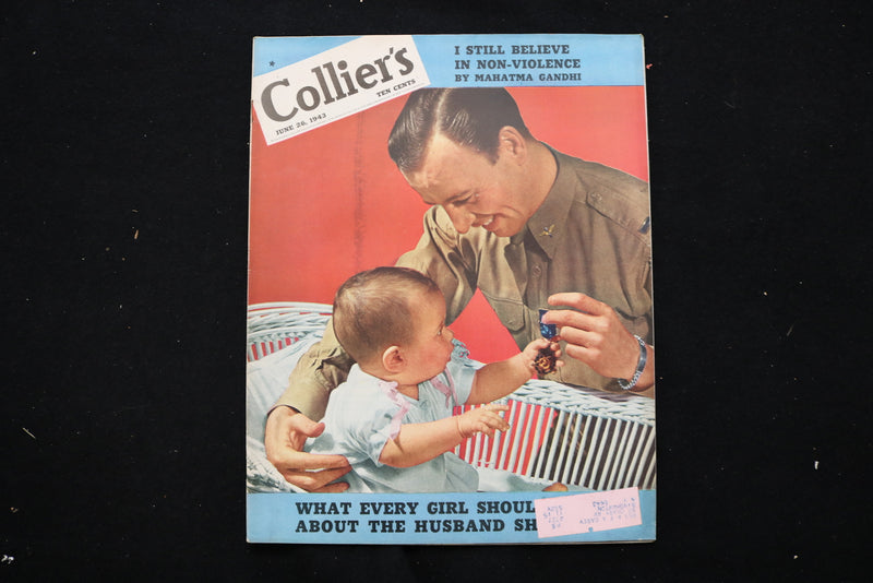 1943 JUNE 26 COLLIER'S MAGAZINE - AN ARMY MAN WITH HIS BABY COVER - E 11046