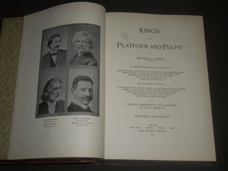 1900 KINGS OF THE PLATFORM AND PULPIT BY MELVILLE D. LANDON BOOK - KD 4146