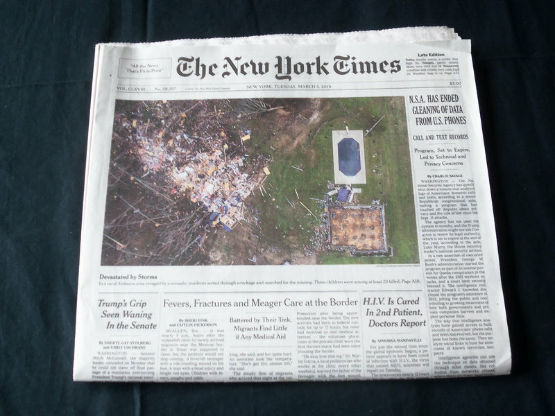 2019 MARCH 5 NEW YORK TIMES - N.S.A. HAS ENDED GLEANING OF DATA FROM U.S. PHONES