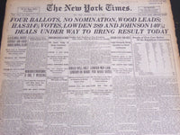1920 JUNE 12 NEW YORK TIMES - FOUR BALLOTS NO NOMINATION WOOD LEADS - NT 6946