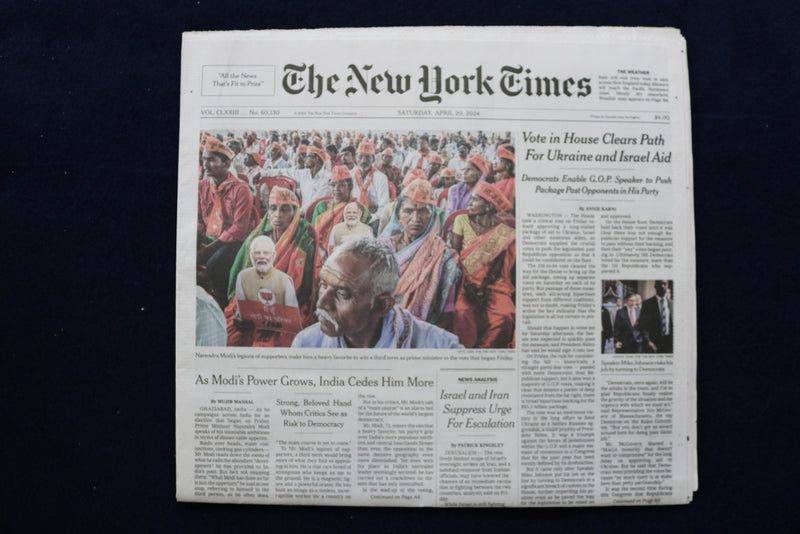 2024 APRIL 20 NEW YORK TIMES - VOTE IN HOUSE CLEARS PATH FOR UKRAINE/ISRAEL AID