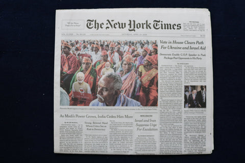 2024 APRIL 20 NEW YORK TIMES - VOTE IN HOUSE CLEARS PATH FOR UKRAINE/ISRAEL AID
