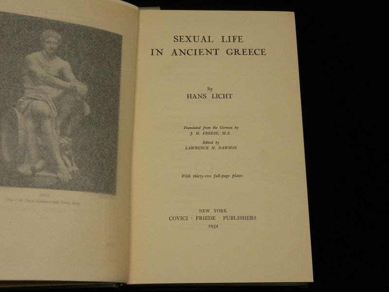 1932 SEXUAL LIFE IN ANCIENT GREECE HARDCOVER BOOK BY HANS LICHT - KD 6420