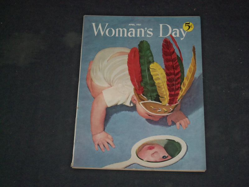 1951 APRIL WOMAN'S DAY MAGAZINE - BABY LOOKING IN MIRROR COVER - B 4047