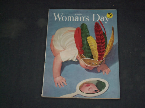1951 APRIL WOMAN'S DAY MAGAZINE - BABY LOOKING IN MIRROR COVER - B 4047