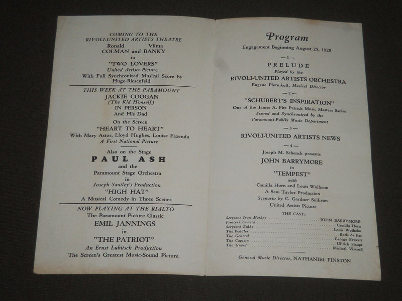 1928 RIVOLI UNITED ARTISTS PROGRAM - BROADWAY AT 49TH STREET - J 2393