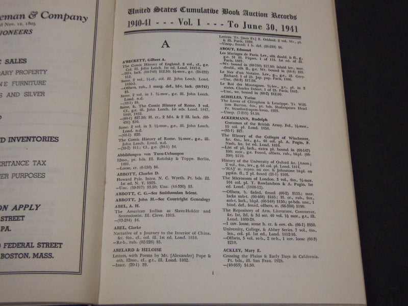 1941 UNITED STATES CUMULATIVE BOOK AUCTION RECORDS - KD 2099K
