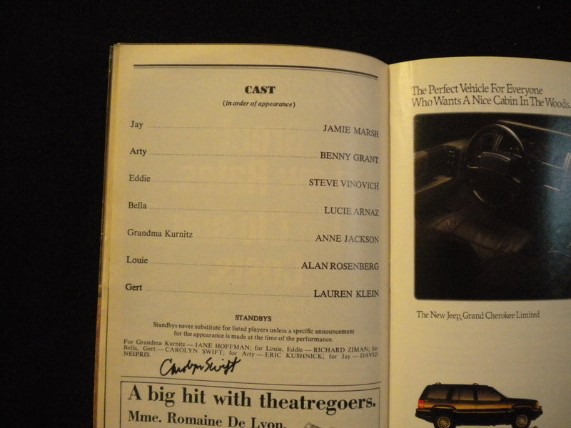 1992 LOST IN YONKERS PLAYBILL - ANNE JACKSON SIGNATURE - J 8249