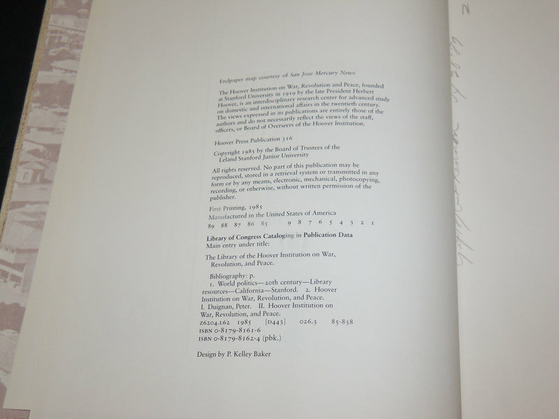 1985 THE LIBRARY OF THE HOOVER INSTITUTION BOOK - GREAT PHOTOS - I 1895