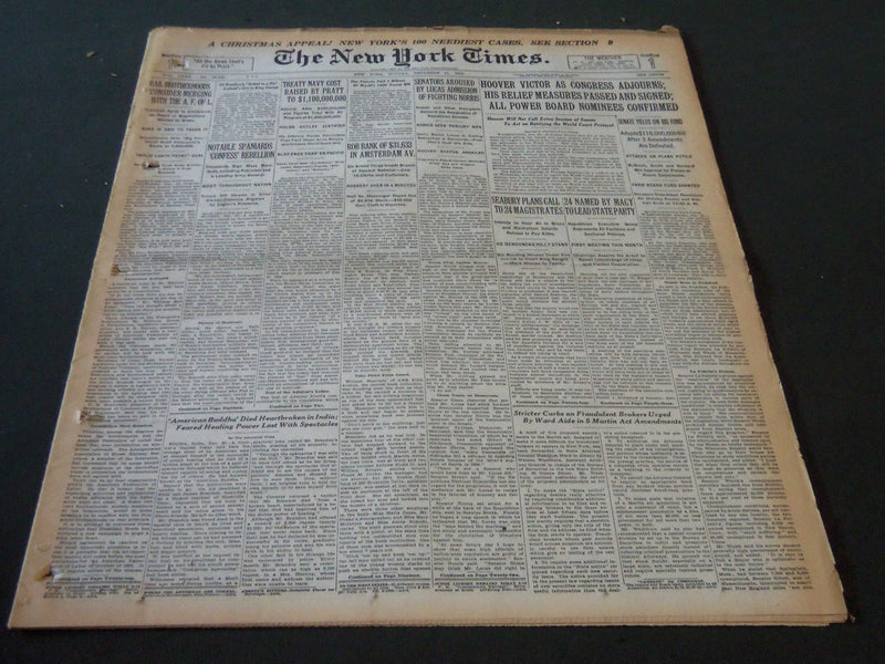 1930 DECEMBER 21 NEW YORK TIMES - HOOVER VICTOR AS CONGRESS ADJOURNS - NT 5627