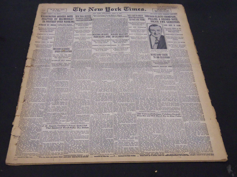1927 APRIL 6 NEW YORK TIMES - CHICAGO ELECTS THOMPSON IN RECORD VOTE - NT 5295
