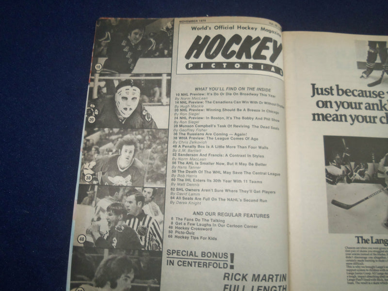 1974 NOVEMBER HOCKEY PICTORIAL MAGAZINE - PHIL ESPOSITO COVER - F 253A