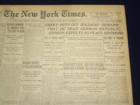 1918 DECEMBER 8 NEW YORK TIMES - EBERT PUTS OFF SOLIDERS DEMAND - NT 9165