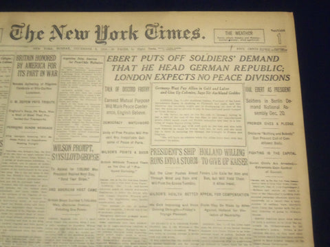 1918 DECEMBER 8 NEW YORK TIMES - EBERT PUTS OFF SOLIDERS DEMAND - NT 9165