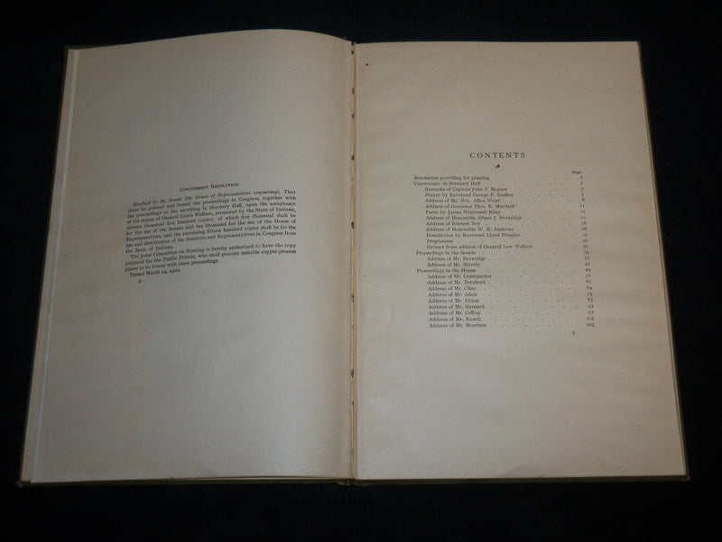 1910 GENERAL LEW WALLACE STATUE UNVEILING PROCEEDINGS - HARDCOVER - KD 6642