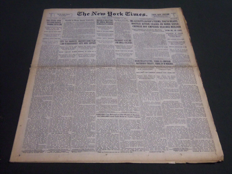 1931 NOVEMBER 15 NEW YORK TIMES - TWO STATES OPEN BAYONNE BRIDGE - NT 6675