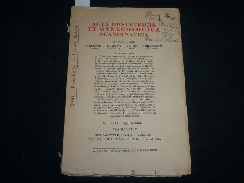 1950 ACTA OBSTETRICIA ET GYNECOLOGICA SCANDINAVICA SOFTCOVER BOOK - J 6796