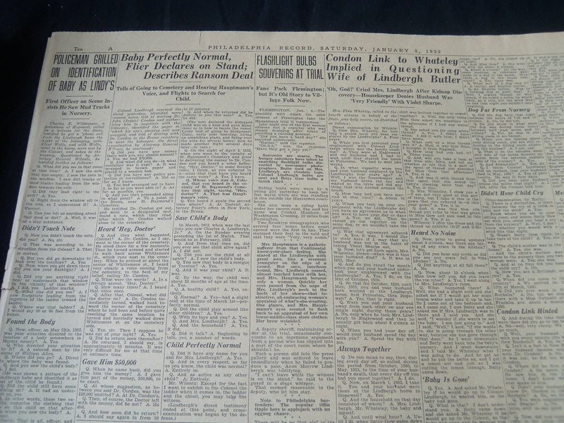 1935 JANUARY 5 PHILADELPHIA RECORD NEWSPAPER - HE'S THE MAN LINDY - NT 7252
