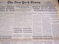 1938 SEPT 13 NEW YORK TIMES - HITLER IN DEFIANT SPEECH TO CZECHS - NT 2465