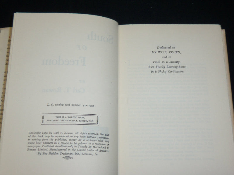 1952 SOUTH OF FREEDOM HARDCOVER BOOK BY CARL T. ROWAN - KD 6375