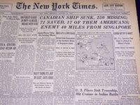1942 JANUARY 29 NEW YORK TIMES - CANADIAN SHIP SUNK 250 MISSING - NT 1589