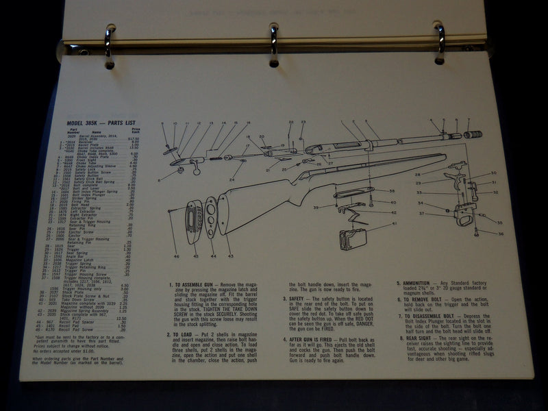 1969-1972 MOSSBERG COMPONENT PARTS LIST LOT OF 2 - SHOTGUNS - RIFLES - KD 805