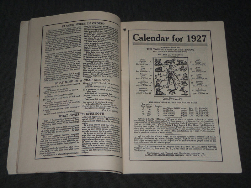 1927 EVERY DAY ALMANAC AND HOME HELPS - BRATTLEBORO, VERMONT - J 2804