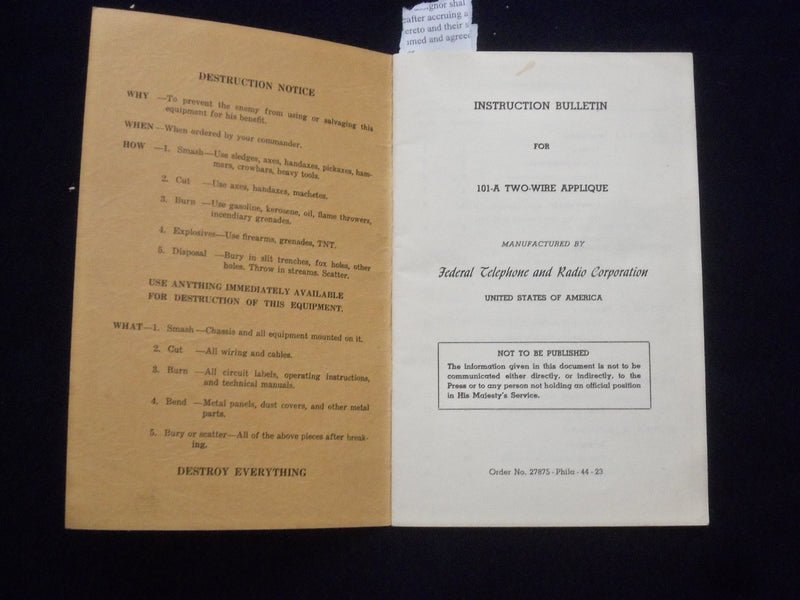 1940'S INSTRUCTION BULLETIN FOR 101-1 TWO-WIRE APPLIQUE SOFTCOVER BOOK - J 9631