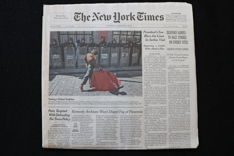 2025 MARCH 20 NEW YORK TIMES - ZELENSKY AGREES TO HALT STRIKES ON ENERGY SITES