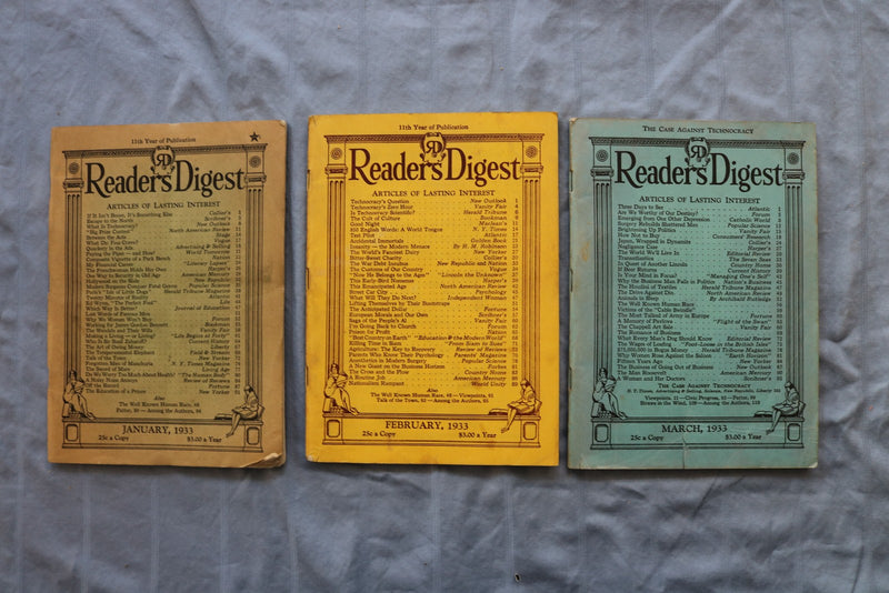 1933 READER'S DIGEST MAGAZINE - COMPLETE YEAR - LOT OF 12 - O 3868