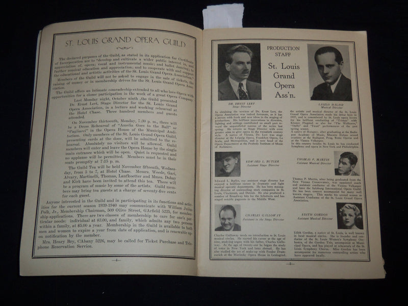 1939 ST. LOUIS GRAND OPERA ASSOCIATION PROGRAM - FALL SEASON - J 9047