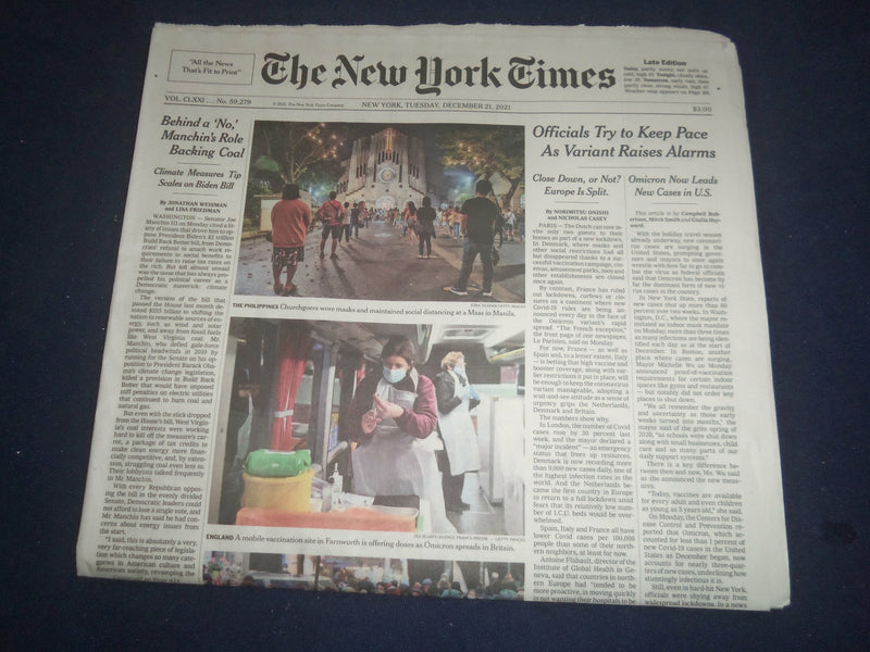 2021 DECEMBER 21 NEW YORK TIMES - OFFICIALS TRY TO KEEP PACE AS VARIANT ALARMS