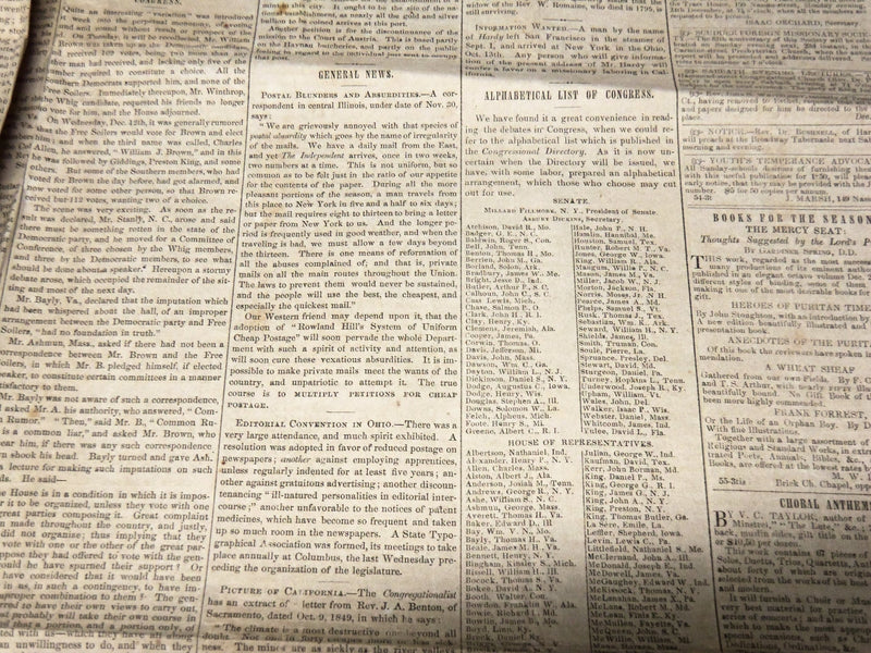 1849 DECEMBER 20 THE INDEPENDENT NEWSPAPER - ZULUS - VOLUME 1 NO. 55 - NP 3879L