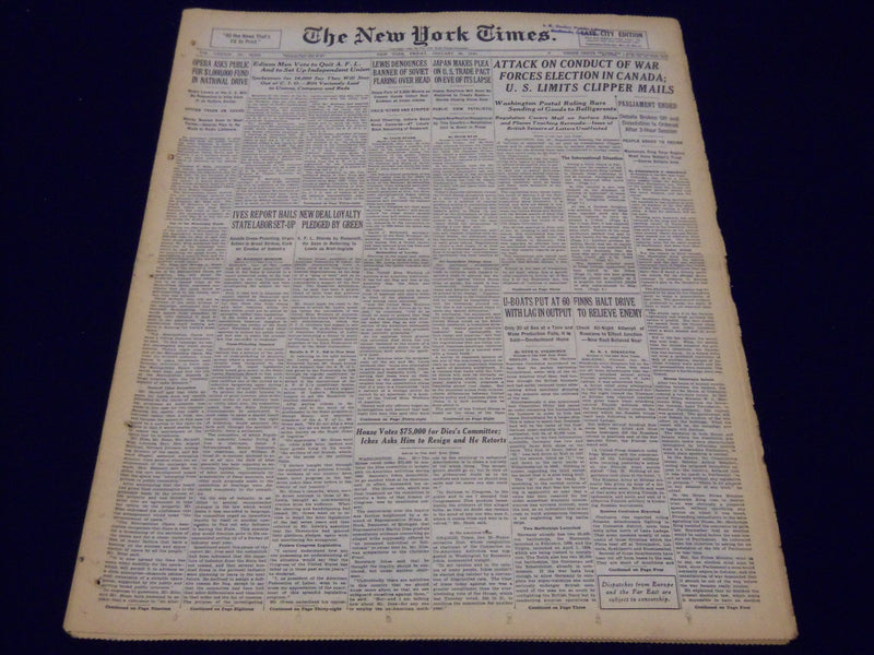 1940 JAN 26 NEW YORK TIMES NEWSPAPER - ATTACK ON CONDUCT OF WAR IN CANADA- NT 38