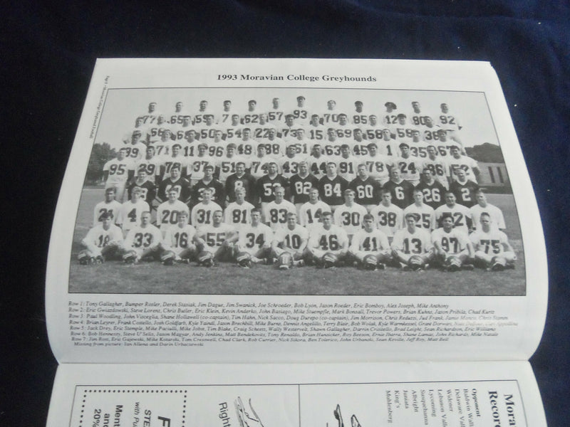 1993 SEPTEMBER 25 FOOTBALL PROGRAM - WIDENER UNIV VS MOROVIAN UNIV - SP 1217X