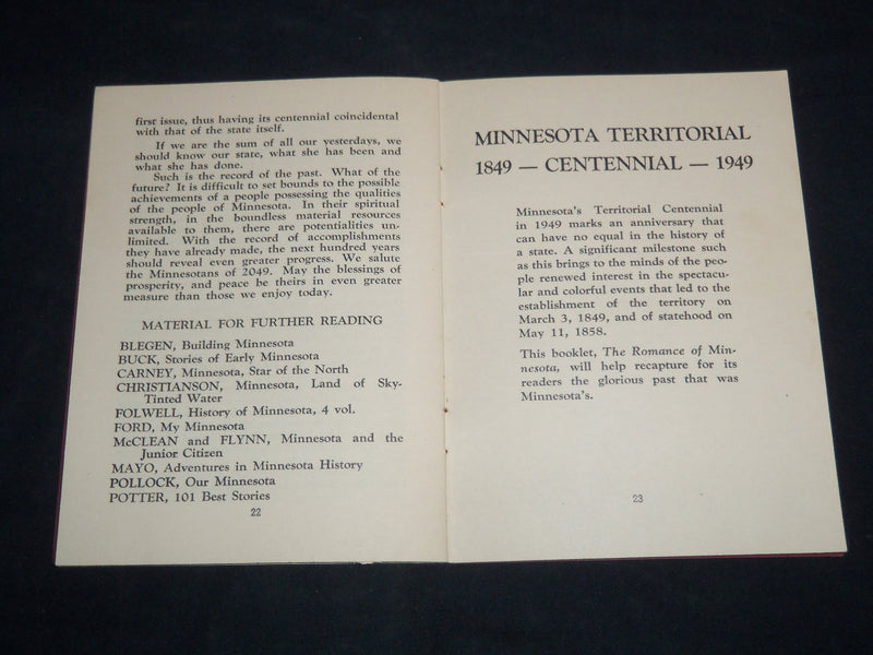 1948 THE ROMANCE OF MINNESOTA BOOK BY VESTA CORNISH ARMSTRONG - J 8758