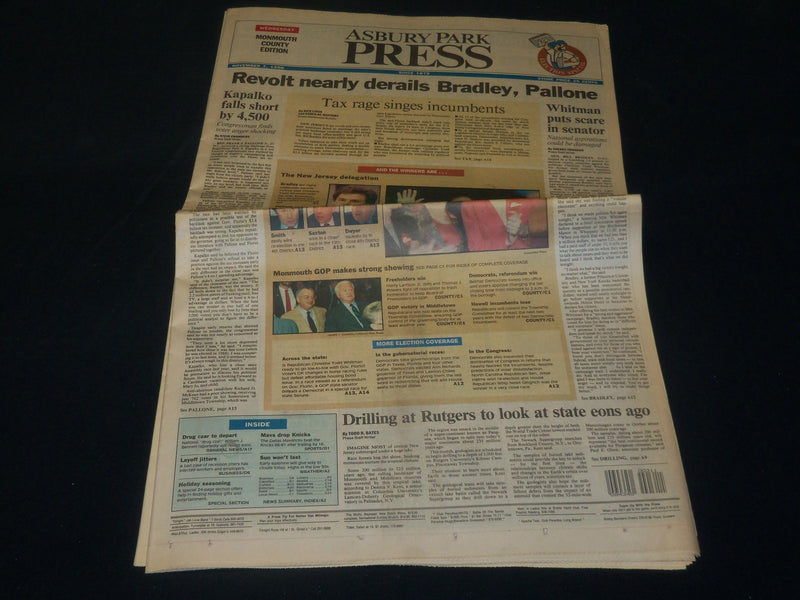 1990 NOVEMBER 7 THE ASBURY PARK PRESS NEWSPAPER - BRADLEY - PALLONE WIN- NP 4919