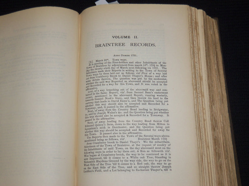 1886 TOWN OF BRAINTREE RECORDS 1640-1793 BOOK EDITED BY SAMUEL BATES - KD 703V
