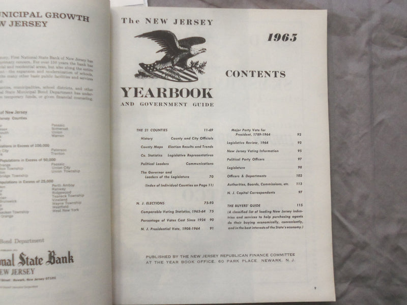 1965 NEW JERSEY YEARBOOK AND GOVERNMENT GUIDE SOFTCOVER BOOK BY - K 269