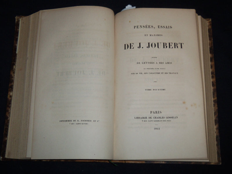 1842 PENSEES ESSAIS ET MAXIMES DE JOUBERT FRENCH VOLUME - PART 1 & 2- KD 4815C