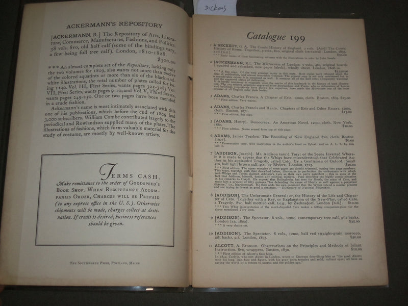 1930'S GOODSPEED'S CATALOGUE NO. 199 - RARE BOOKS - BOSTON MA - J 2640