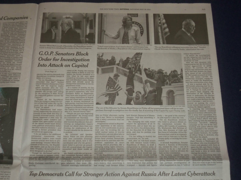 2021 MAY 29 NEW YORK TIMES - REPUBLICANS STOP INQUIRY CAUSES OF CAPITOL ATTACK