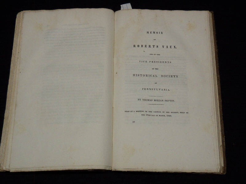 1840 MEMOIRS OF THE HISTORICAL SOCIETY OF PENNSYLVANIA VOLUME 4 PART 1 - KD 7799