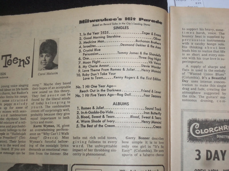 1969 JULY 20 MILWAUKEE JOURNAL TV SCREEN SECTION -SHARIF/PALANCE COVER - NP 8061