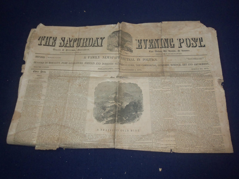 1853 SEP 3 THE SATURDAY EVENING POST NEWSPAPER - GODIVA - GARIBALDI - NP 5056