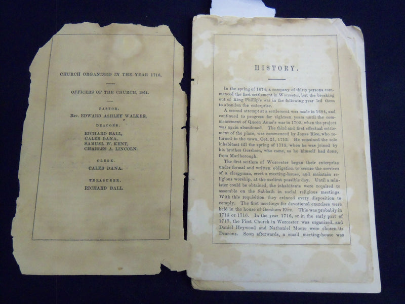 1864 FIRST CHURCH ARTICLES OF FAITH COVENANT & STANDING RULES -WORCESTER- J 8815